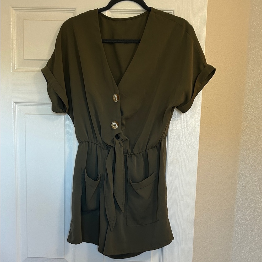 Olive Green Women's Button-Down romper
